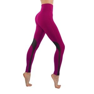 Workout Leggings With Mesh Solid Color Magenta
